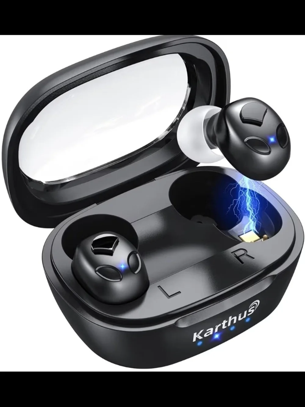 Black Wireless Hearing Aids with Charging Case
